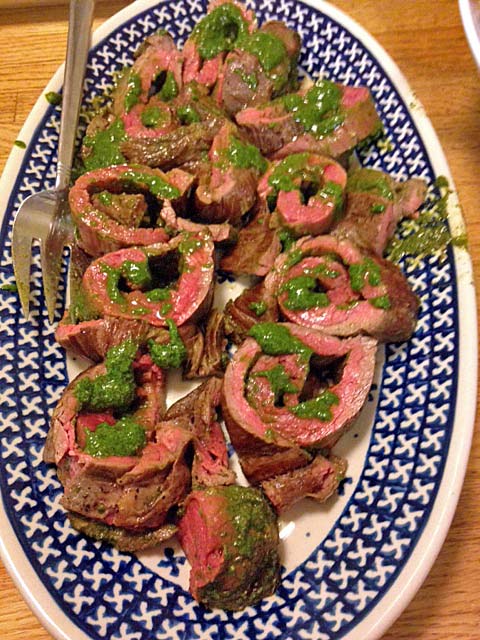 Rolled Flank Steak with Mint Pesto