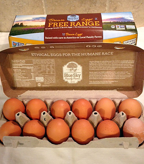 Blue Sky Family Farms eggs contain no additives (hormone, antibiotic and GMO free).